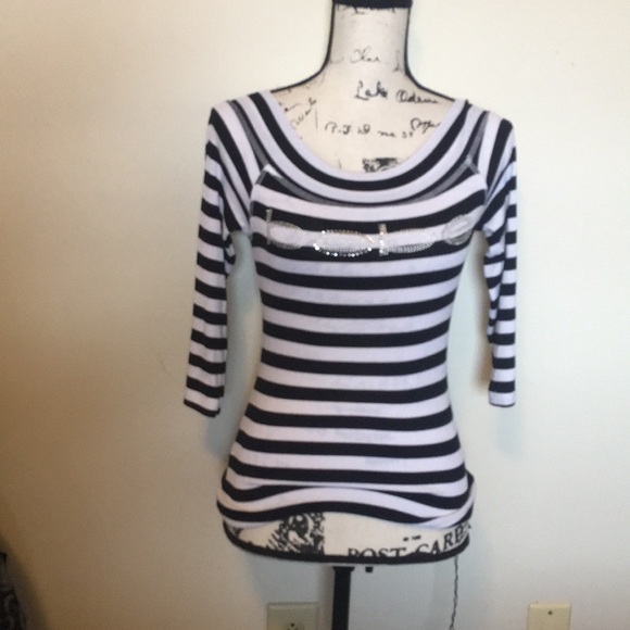 bebe Tops - Bebe Black And White Striped Blouse Size Small